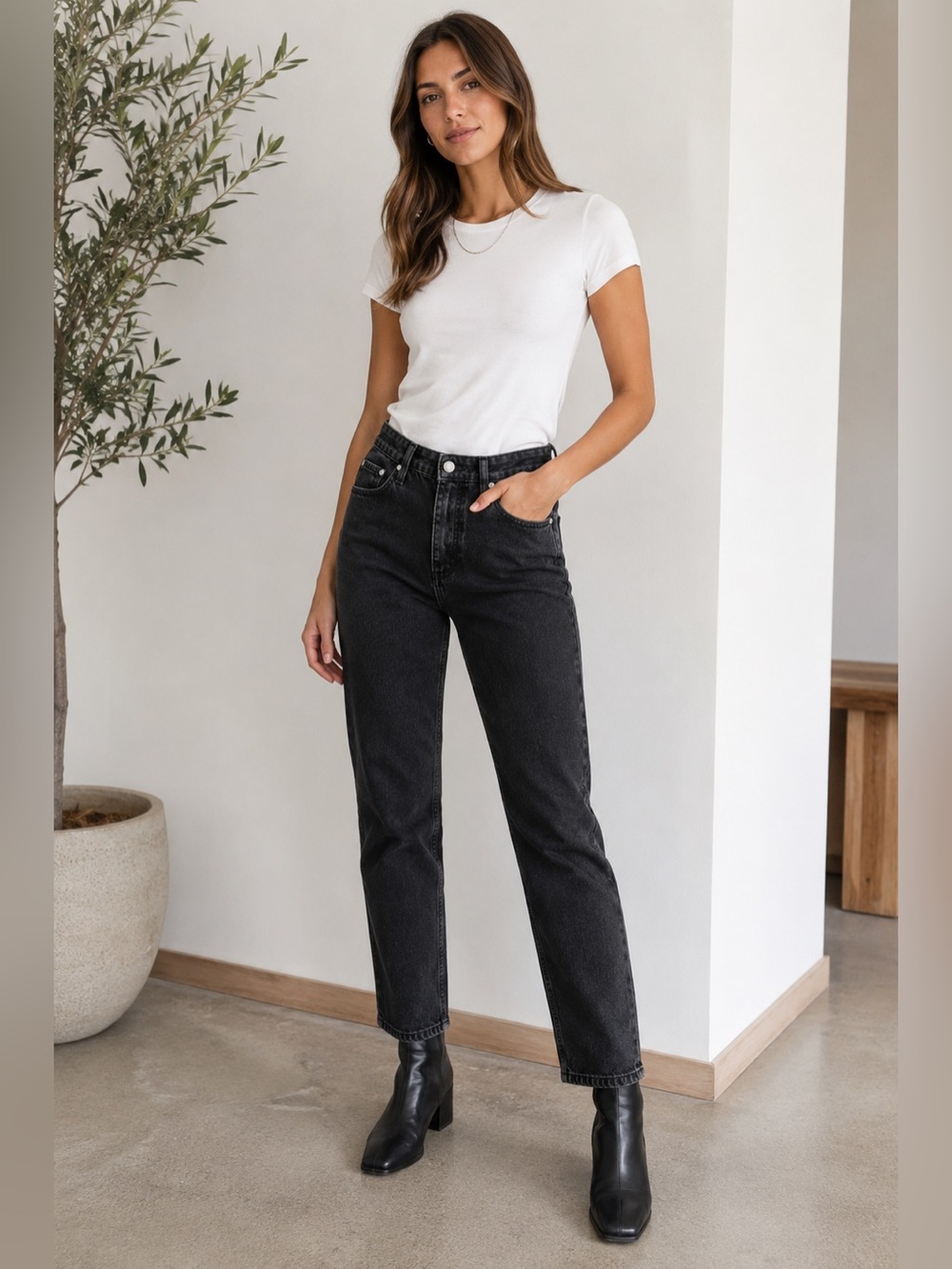 $249 NWT Nobody Denim Phoebe Jeans Women 28 Shadow Black Mid Rise Straight Leg